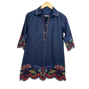 Acne Studio Crochet Embroidered shirt dress navy boho sz S